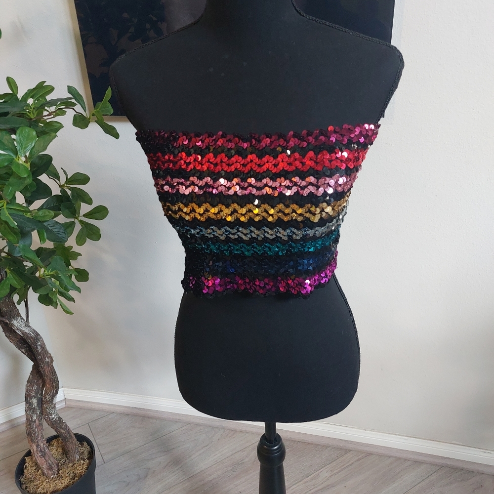TOPPETTES Vintage 80s Vibes Multicolor Sparkle Tube Top